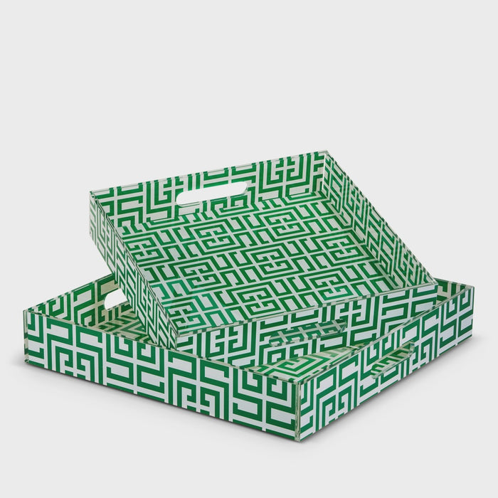Green Greek Key Tray