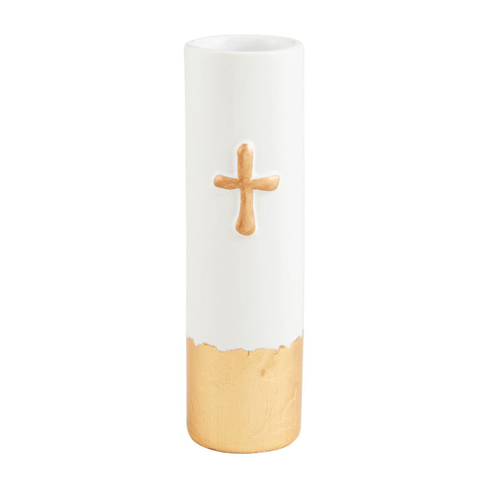 Cross Painted Gold Bud Vase