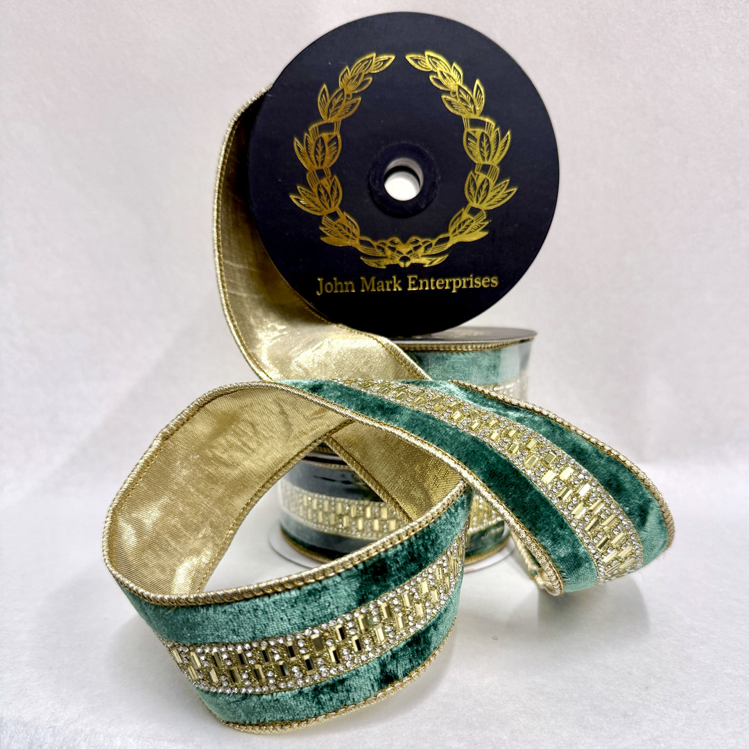 Green Velvet Jeweled Center Trim DBL Fused-1.5x5yd