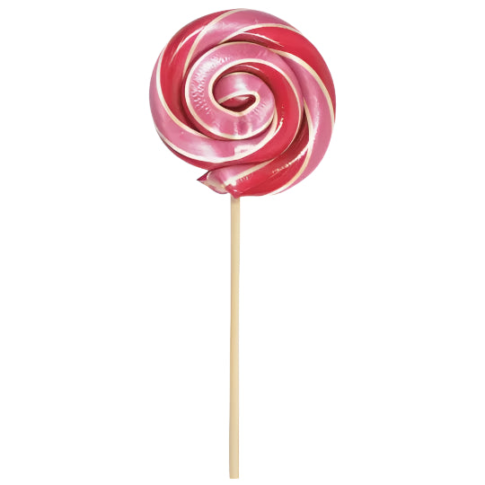 Red, pink and white swirled lollipop on a wooden stick