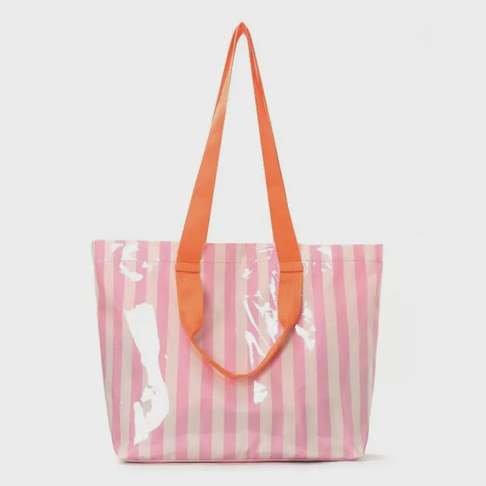 Pink/Yellow Large Striped Vinyl Shoulder Bag