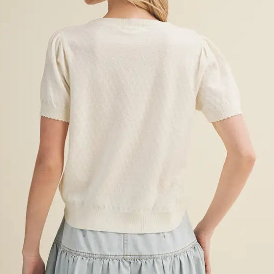 Starburst Pointelle Puff Sleeve Sweater