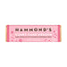 Product photograph of Hammond’s Candy Cane Crunch dark chocolate bar featuring a light pink wrapper with festive red peppermint illustrations and a prominent brand logo on a white background