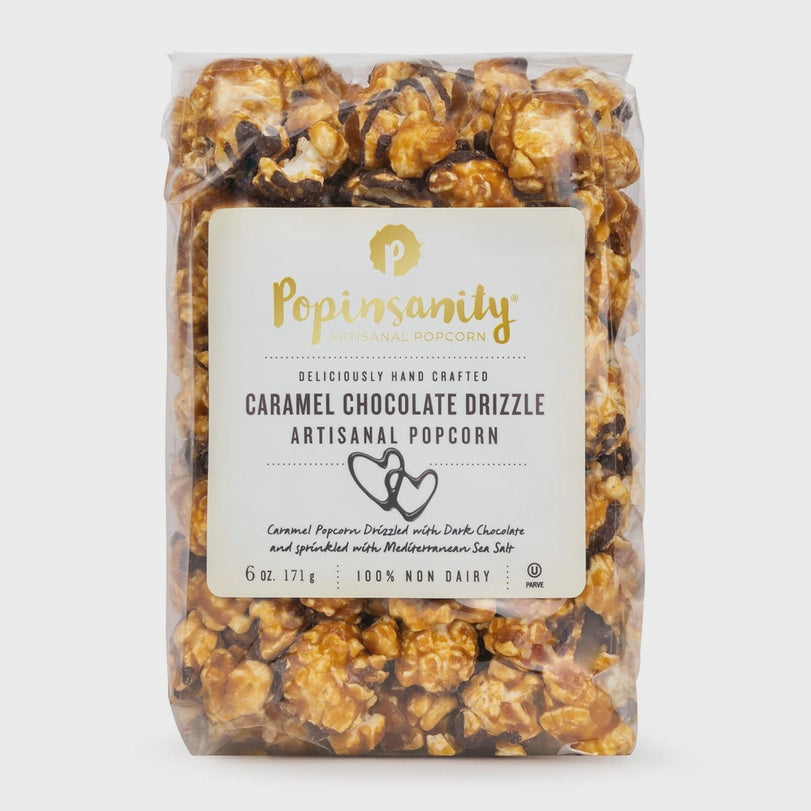 Bag of Popinsanity Caramel Chocolate Drizzle artisanal popcorn, 6 oz