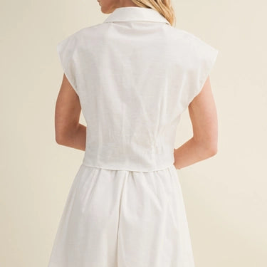 Collared V-Neck Folded Waist Top