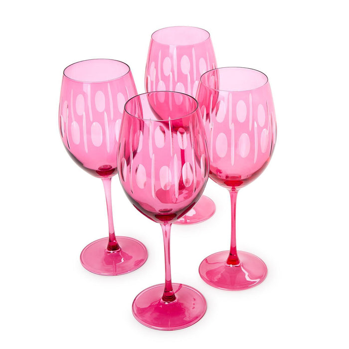 Sparkling Cut Pink Hand Engraved Stemmed Wine Glass - Single