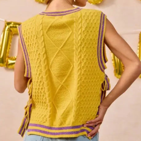 Purple and Gold Textured Knit Sweater Top