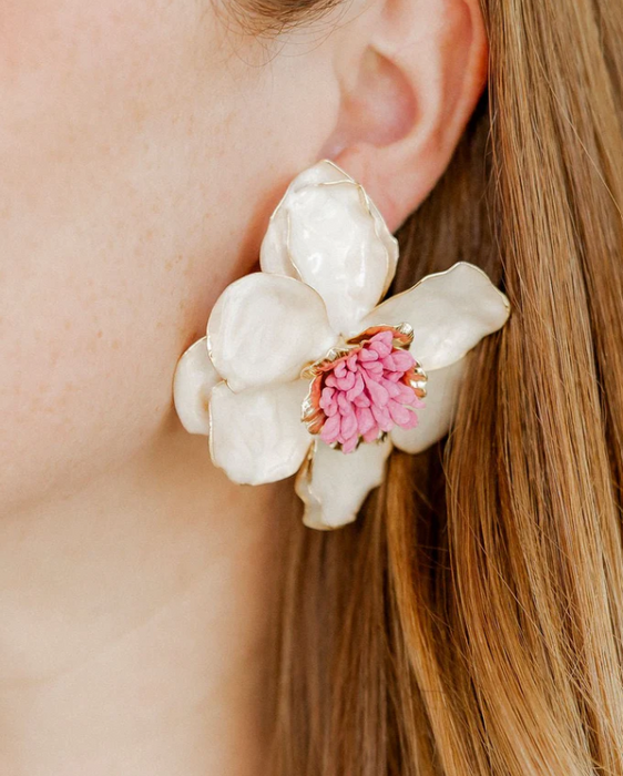 White Blossom Statement Earrings