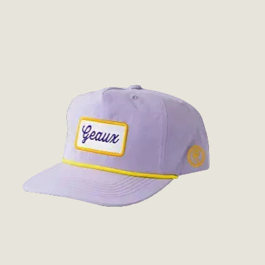 Purple cap with 'Geaux' logo on a white background