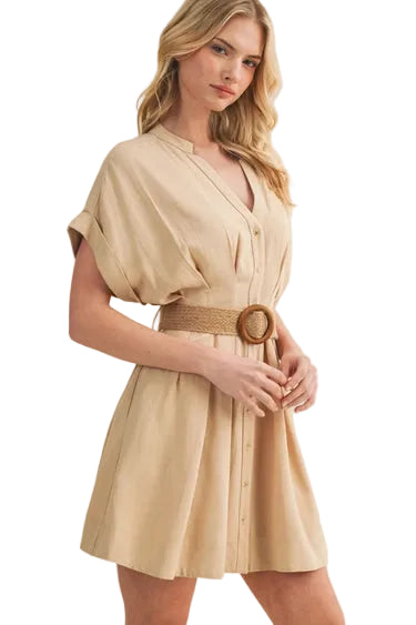 Dolman Sleeve Belted Button-Front Dress