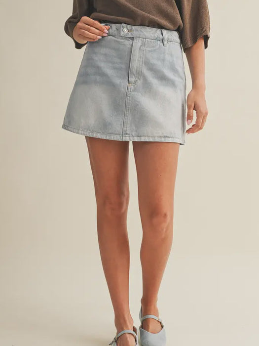 Faded Wash High Rise A-Line Skirt
