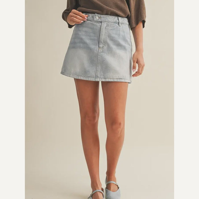 Faded Wash High Rise A-Line Skirt