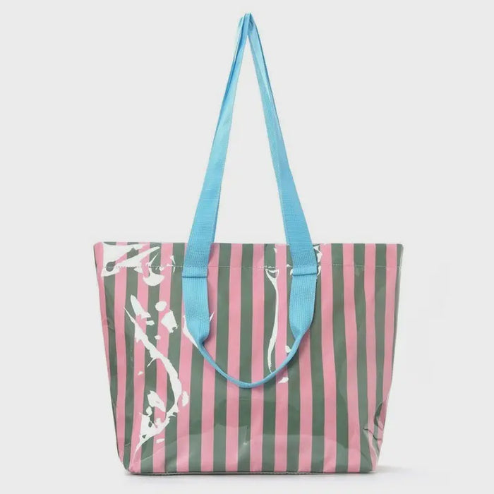 Pink/Green Large Striped Vinyl Shoulder Bag