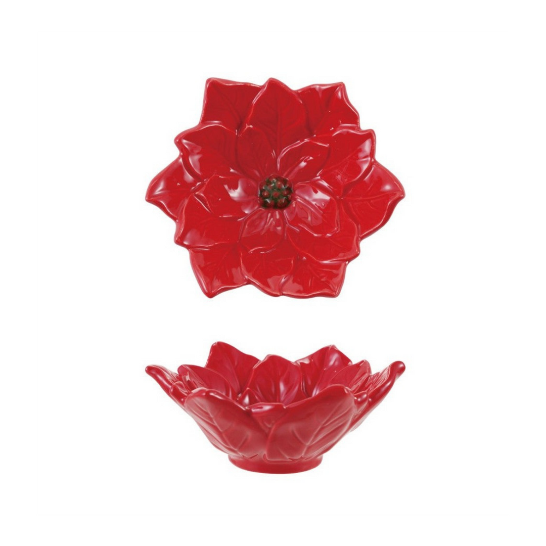 Ceramic Poinsettia Dish - Red &amp; Green