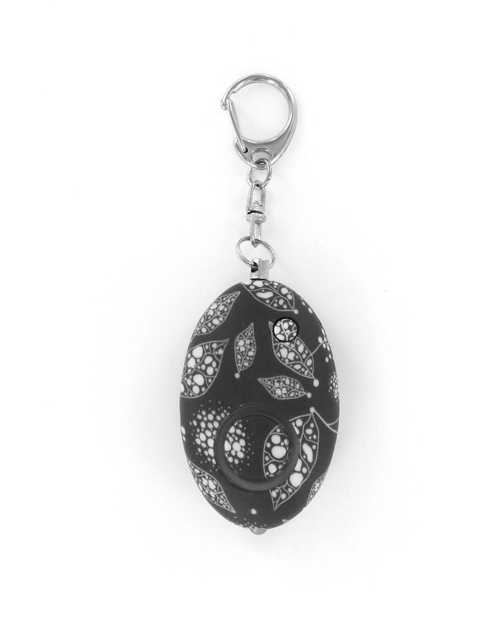 Black and white leaf-print egg-shaped alarm keychain