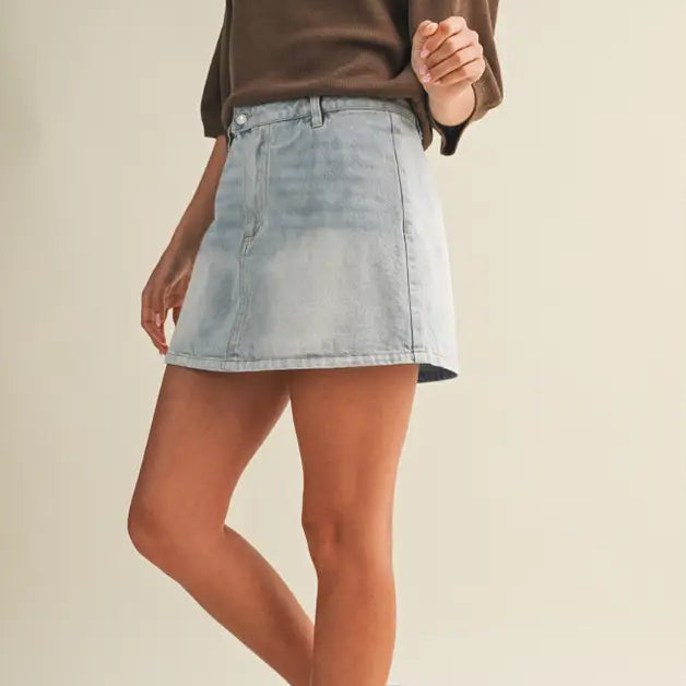 Faded Wash High Rise A-Line Skirt