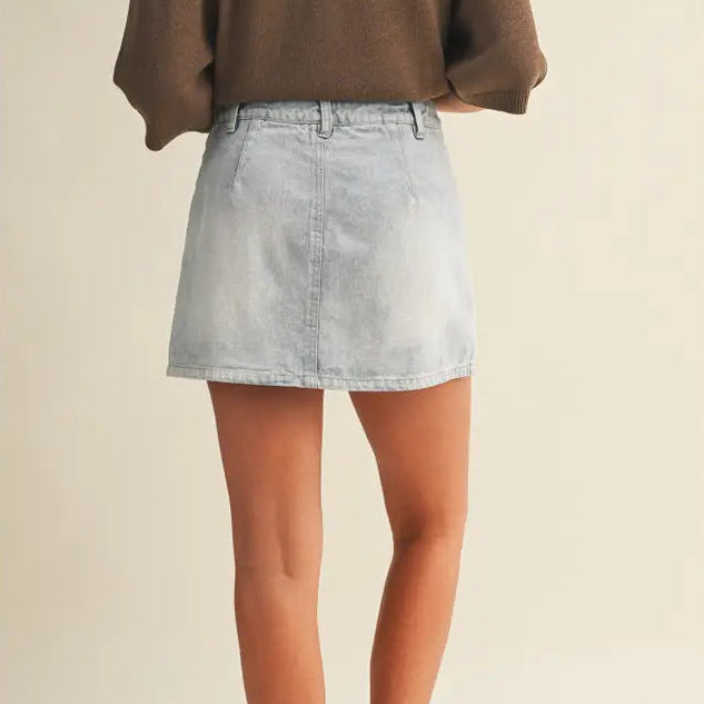 Faded Wash High Rise A-Line Skirt