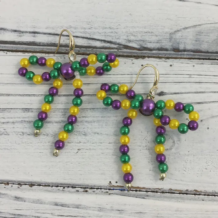 Mardi Gras Pearl Ribbon Earrings