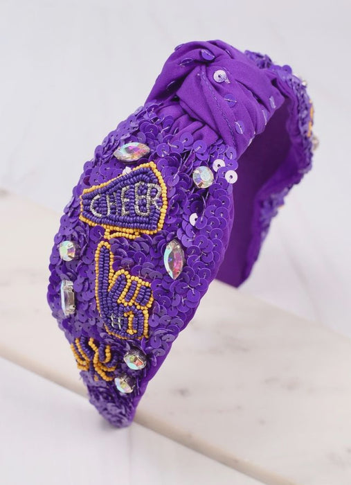 Cheer Sequin Headband Purple Yellow