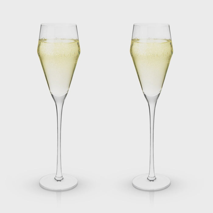 Raye Angled Stemmed Crystal Prosecco Glasses Set of 2