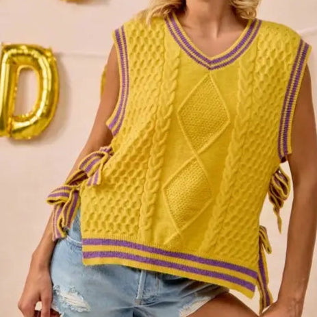 Purple and Gold Textured Knit Sweater Top