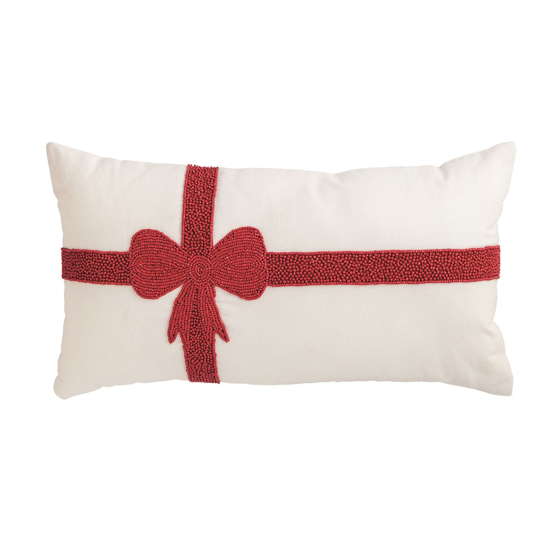 Lumbar Christmas Bow Beaded Pillow