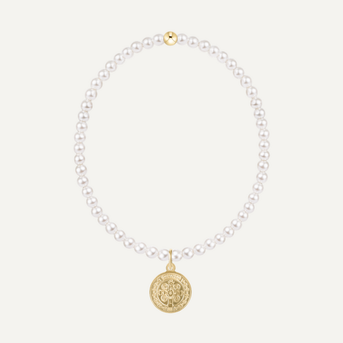 Pearl 3mm Bracelet Blessing Gold Disc