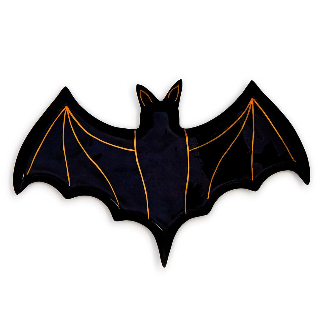 Black bat-shaped plate with orange wing lines