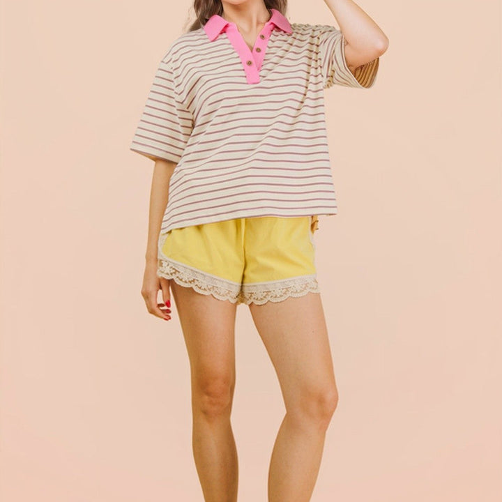 Oversized Stripe Knit Collar Top