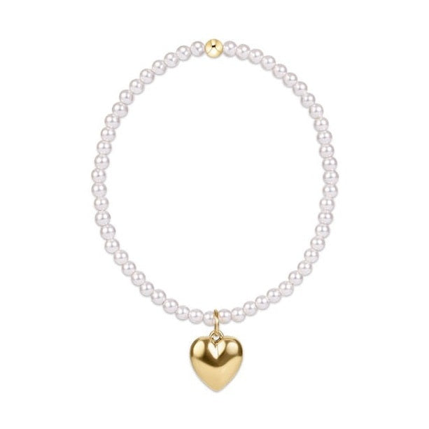 Pearl 3mm Bracelet Love Plush Gold Charm