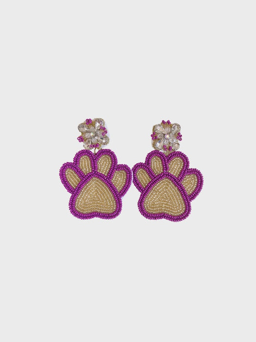 Purple & Gold Tiger Paw Earrings