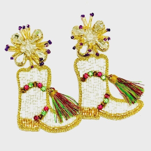 Marching Boot Mardi Gras Earrings