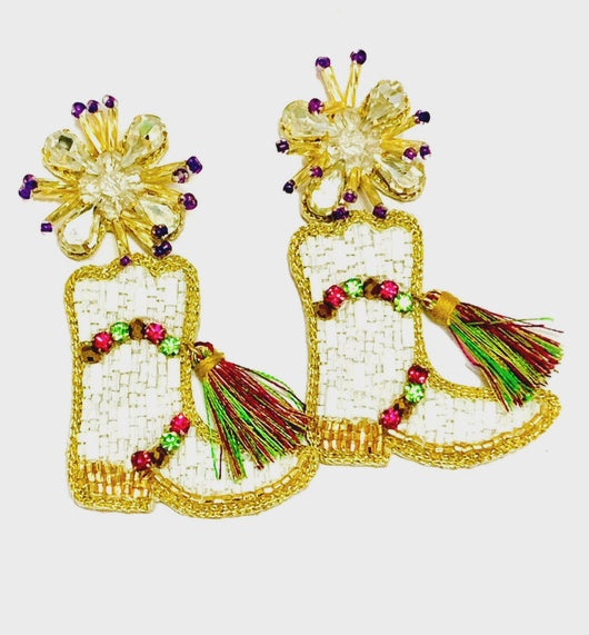 Marching Boot Mardi Gras Earrings