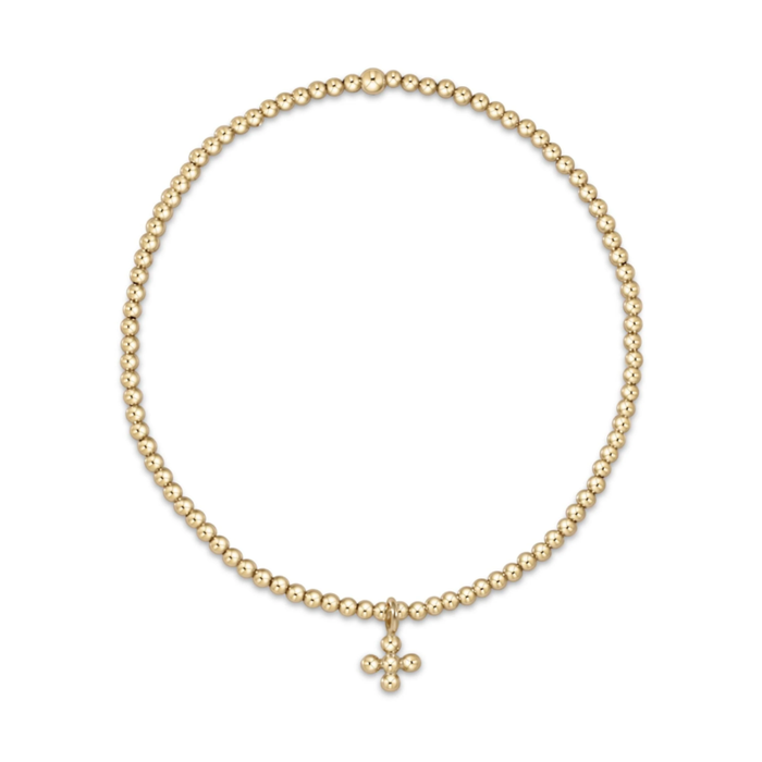 Classic Gold 2mm Bead Bracelet - Signature Cross Small Gold Charm
