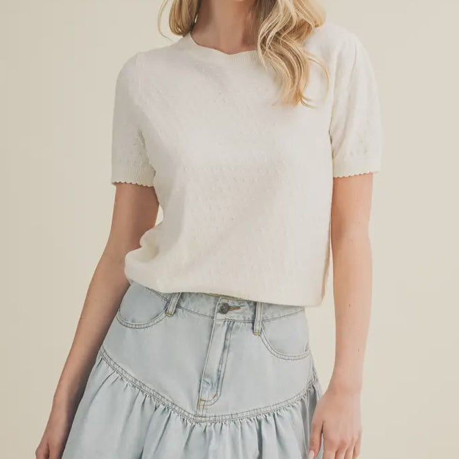 Starburst Pointelle Puff Sleeve Sweater
