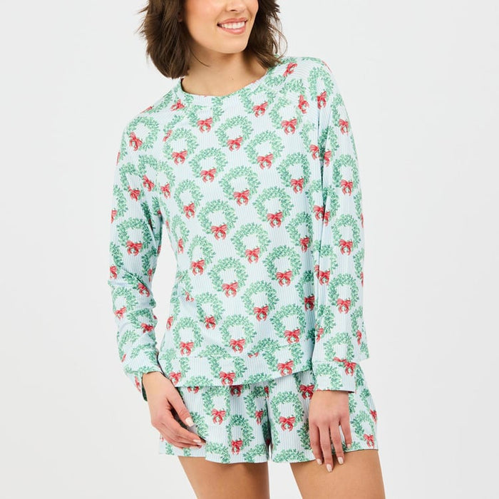Annie Long Sleeve Short Wreaths and Ribbons Pj Set
