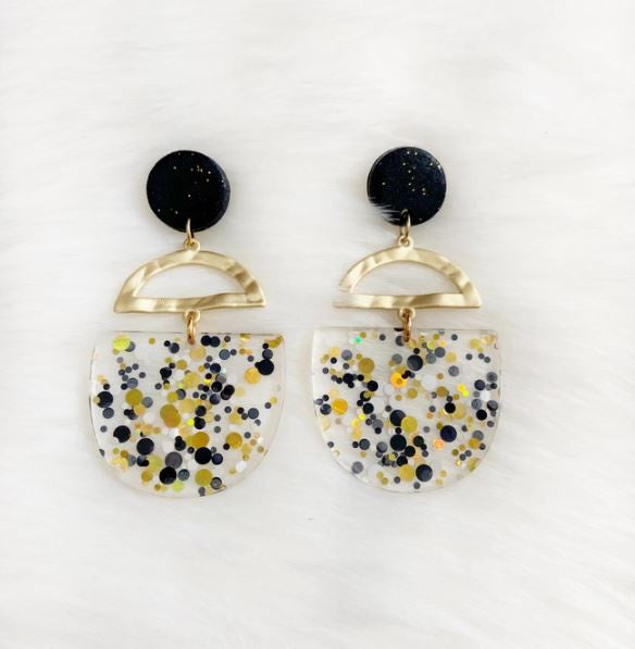 Black & Gold Confetti Glitter Earrings