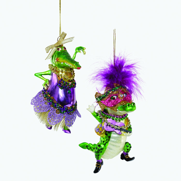 Mardi Gras Crocodile Glass Ornament