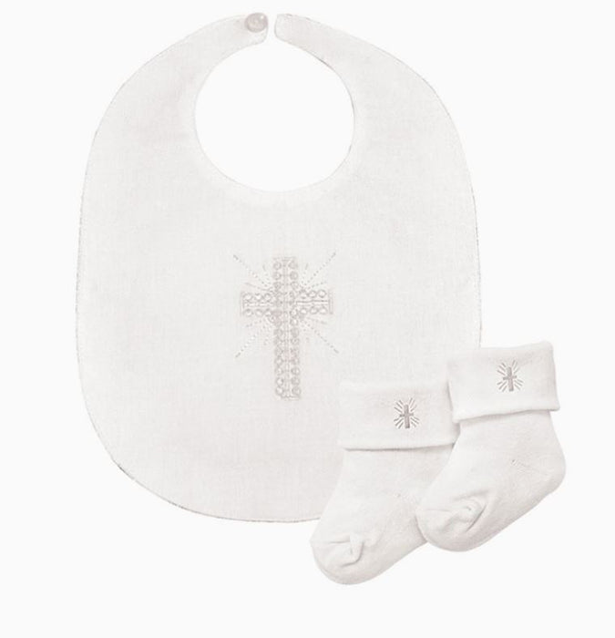 Embroidered Cross Bib & Lace Sock Set, 6-12 Months