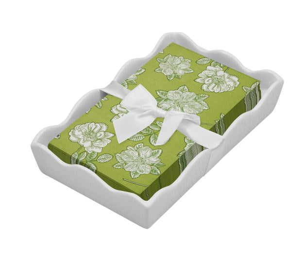 Ceramic Wave Napkin Tray with Guest Towel - Easter Toile