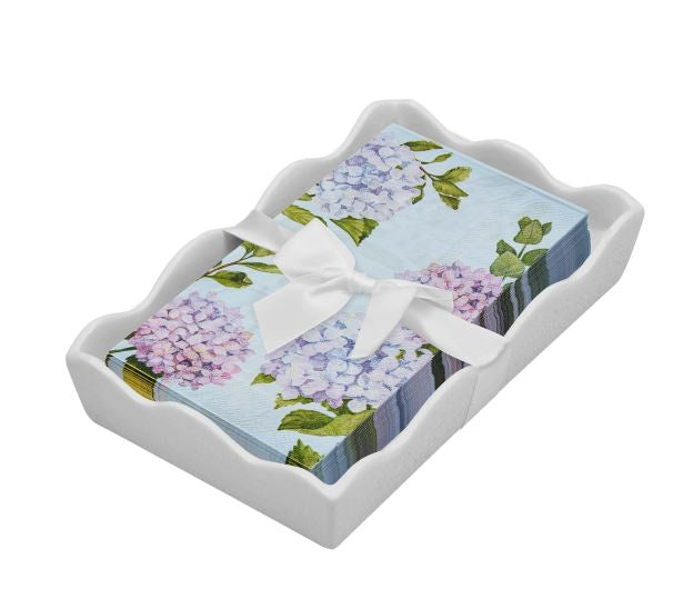 Ceramic Wave Napkin Tray with Guest Towel - Hydrangeas