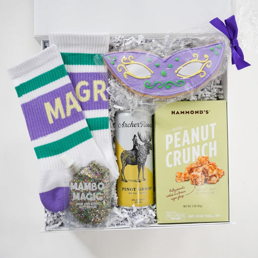 Gift set with socks, cookies, and a box on a white background