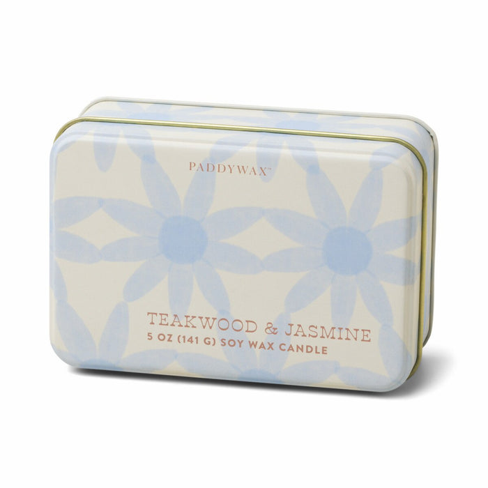 Everyday Tins 5 oz Ivory & Blue Flower Tin - Teakwood & Jasmine