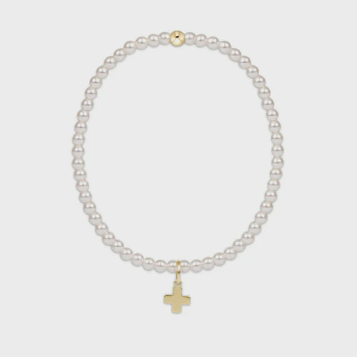 Classic Pearl 3mm Bead Bracelet Signature Gold Charm