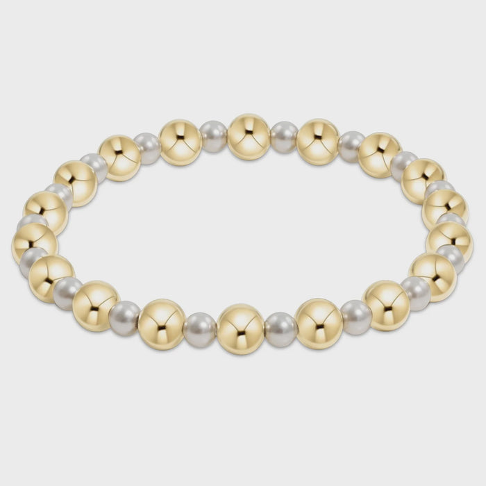 Pearl Grateful Pattern 4mm Bead Bracelet 6mm Gold