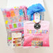 Colorful puzzle sticks set with packaging on a white background