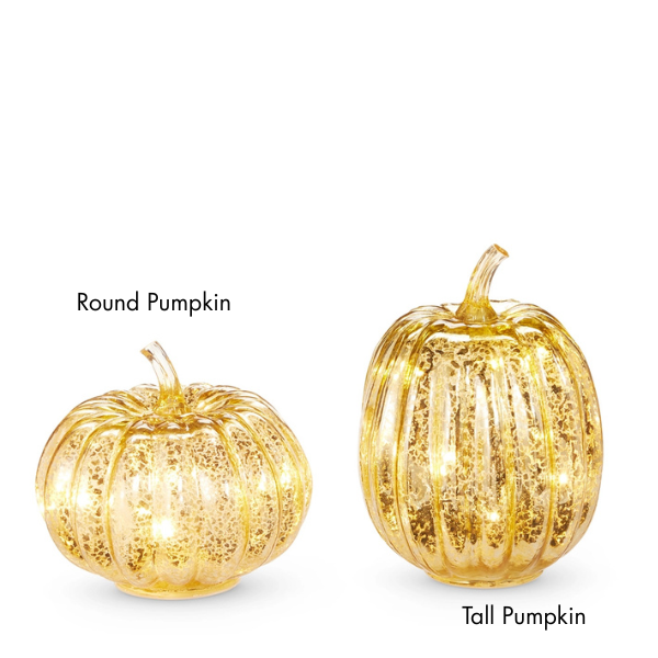 Lighted Gold Glass Pumpkin