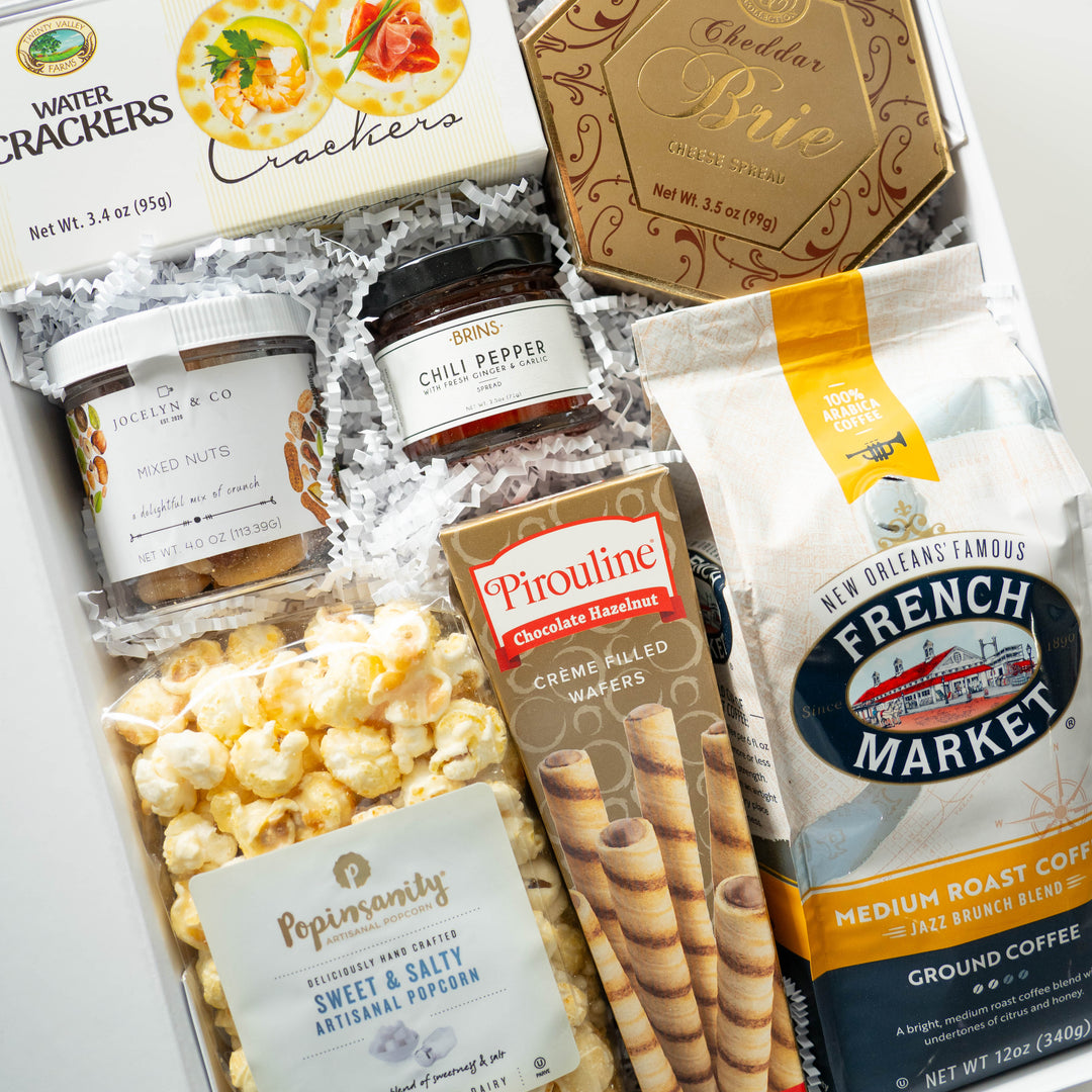 Product photograph of a gourmet gift box featuring the New Orleans&