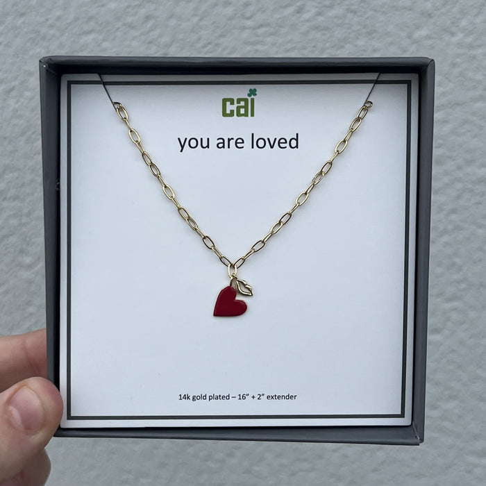 Gold Heart + Lips - You Are Loved Necklace