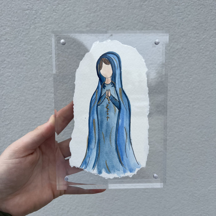 Hand Painted Mary in Acrylic Frame